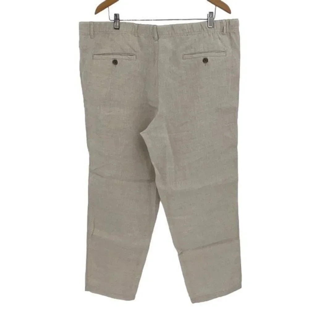 Tasso Elba Mens Linen Drawstring Casual Trouser Pants Tan Size XXL‎